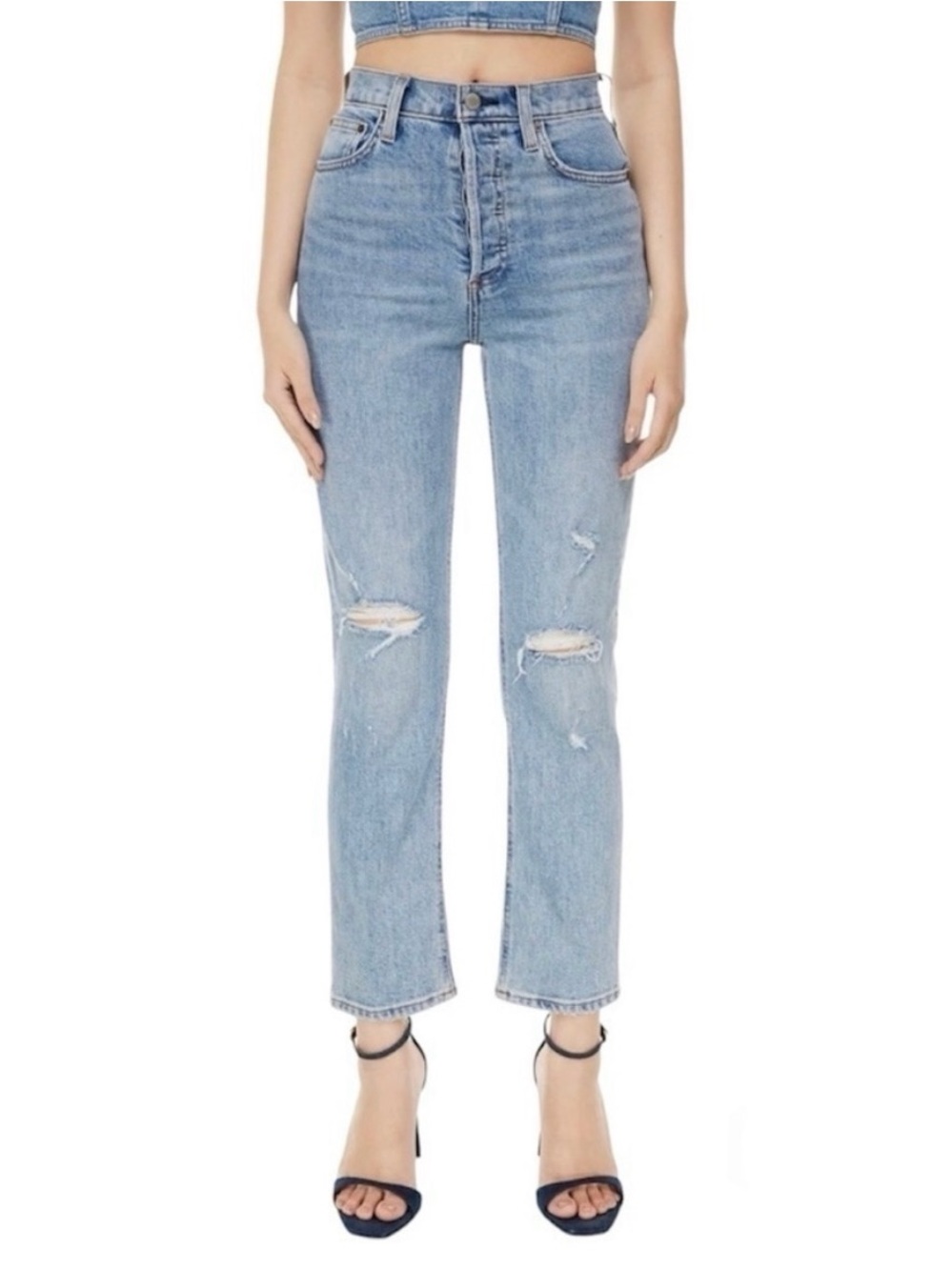 Denim Forum Arlo High-Rise Straight Jeans Light Blue